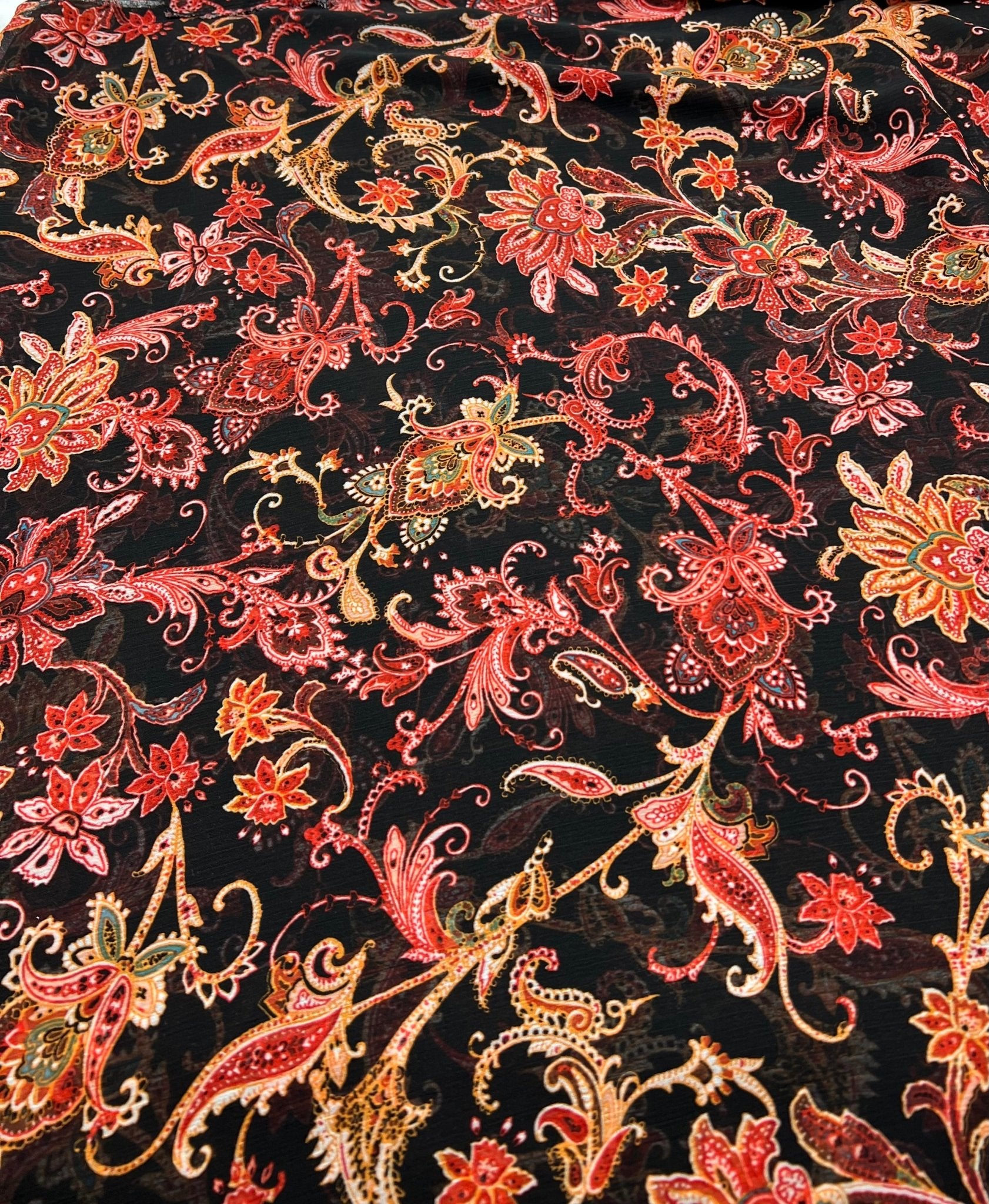 Black Red Floral Printed Chiffon Dress Fabric - T9 Fabrics